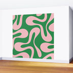 Soft Curves Retro Modern Abstract Pattern in Green and Light Pink Wall Mural Gallery Image 2