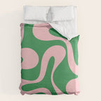 Soft Curves Retro Modern Abstract Pattern in Green and Light Pink Duvet Cover Gallery Image 6