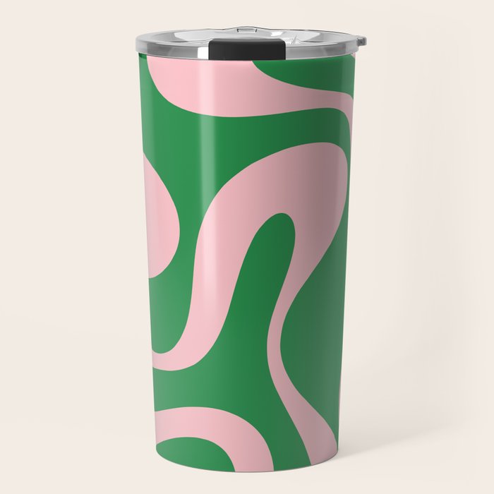 Soft Curves Retro Modern Abstract Pattern in Green and Light Pink Travel Mug Gallery Image 1