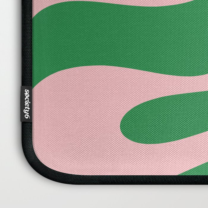 Soft Curves Retro Modern Abstract Pattern in Green and Light Pink Laptop Sleeve Gallery Image 3