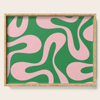 Soft Curves Retro Modern Abstract Pattern in Green and Light Pink Serving Tray Gallery Image 1
