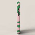 Soft Curves Retro Modern Abstract Pattern in Green and Light Pink iPhone Case Gallery Image 2