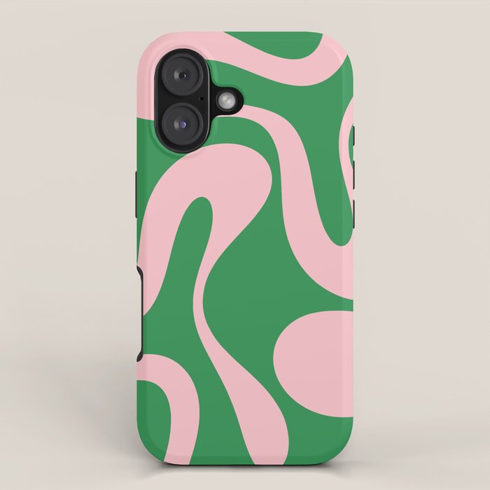 Soft Curves Retro Modern Abstract Pattern in Green and Light Pink iPhone Case Gallery Image 1
