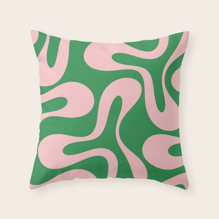 Soft Curves Retro Modern Abstract Pattern in Green and Light Pink Throw Pillow Gallery Image 6