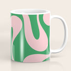 Soft Curves Retro Modern Abstract Pattern in Green and Light Pink Coffee Mug Gallery Image 1