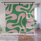 Soft Curves Retro Modern Abstract Pattern in Green and Light Pink Wall Mural Gallery Image 1