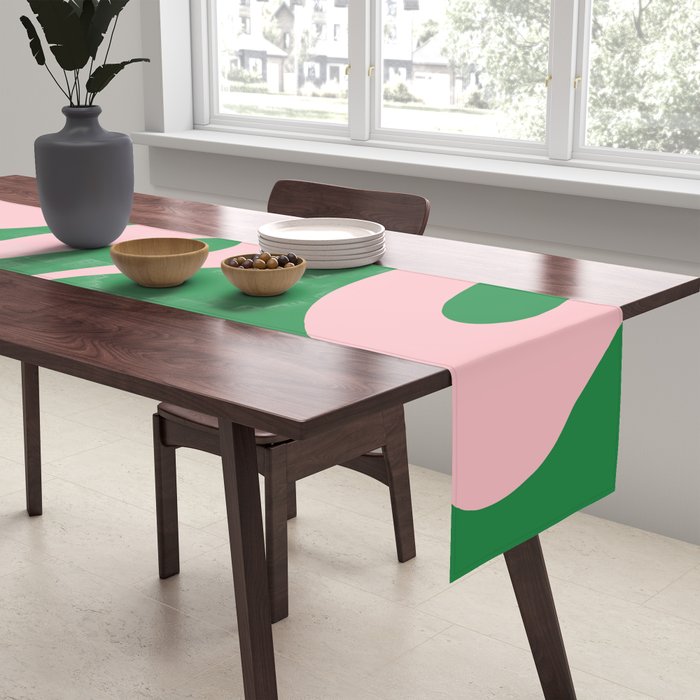 Soft Curves Retro Modern Abstract Pattern in Green and Light Pink Table Runner Gallery Image 2