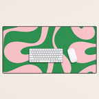 Soft Curves Retro Modern Abstract Pattern in Green and Light Pink Desk Mat Gallery Image 1