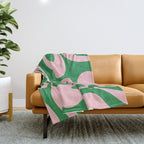 Soft Curves Retro Modern Abstract Pattern in Green and Light Pink Throw Blanket Gallery Image 1