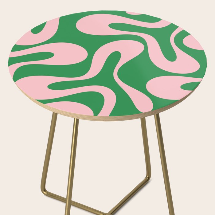 Soft Curves Retro Modern Abstract Pattern in Green and Light Pink Side Table Gallery Image 2