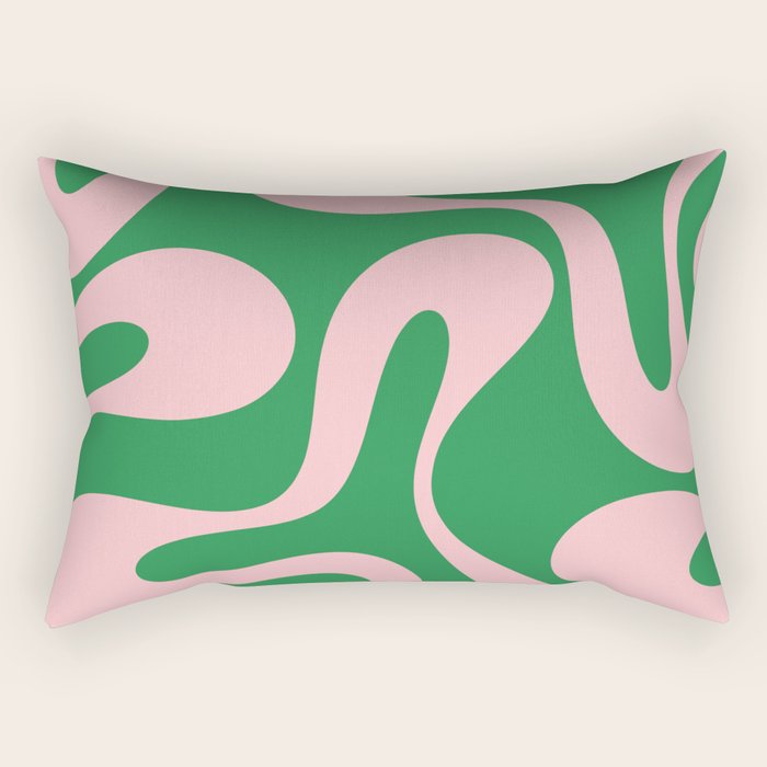 Soft Curves Retro Modern Abstract Pattern in Green and Light Pink Rectangular Pillow Gallery Image 1