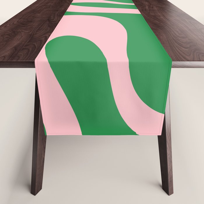 Soft Curves Retro Modern Abstract Pattern in Green and Light Pink Table Runner Gallery Image 1