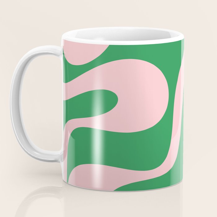 Soft Curves Retro Modern Abstract Pattern in Green and Light Pink Coffee Mug Gallery Image 3