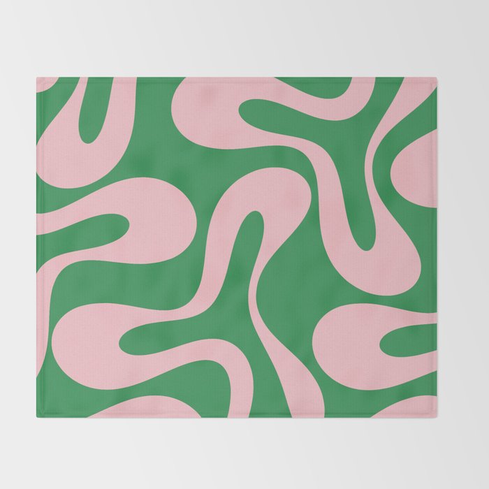 Soft Curves Retro Modern Abstract Pattern in Green and Light Pink Throw Blanket Gallery Image 2