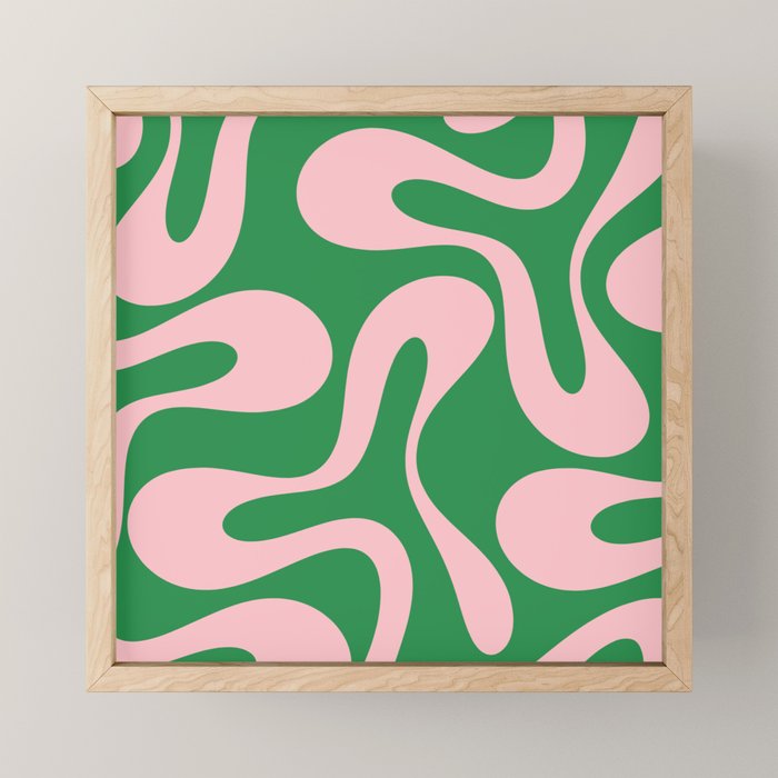 Soft Curves Retro Modern Abstract Pattern in Green and Light Pink Mini Art Print Gallery Image 1