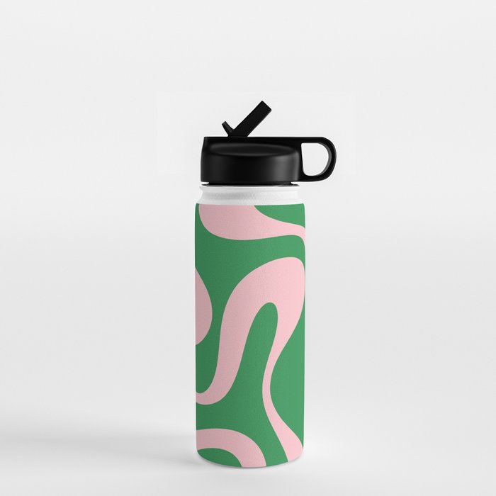 Soft Curves Retro Modern Abstract Pattern in Green and Light Pink Water Bottle Gallery Image 1