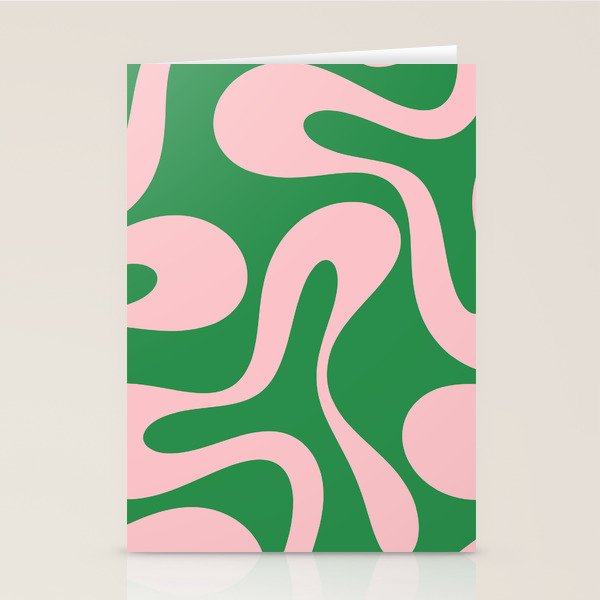 Soft Curves Retro Modern Abstract Pattern in Green and Light Pink Stationery Card Gallery Image 2