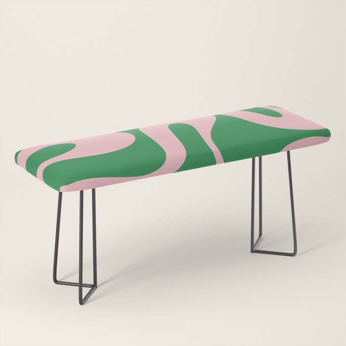 Soft Curves Retro Modern Abstract Pattern in Green and Light Pink Bench Gallery Image 1
