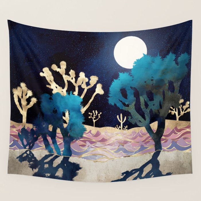 Desert Lake Moonlight Wall Tapestry Gallery Image 1