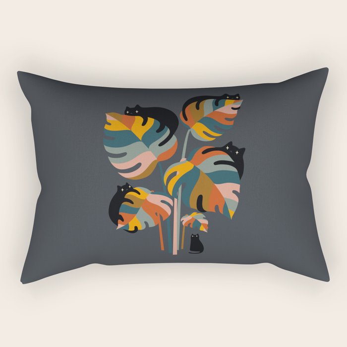 Cat and Plant 11 (Black Cats) Rectangular Pillow Gallery Image 1