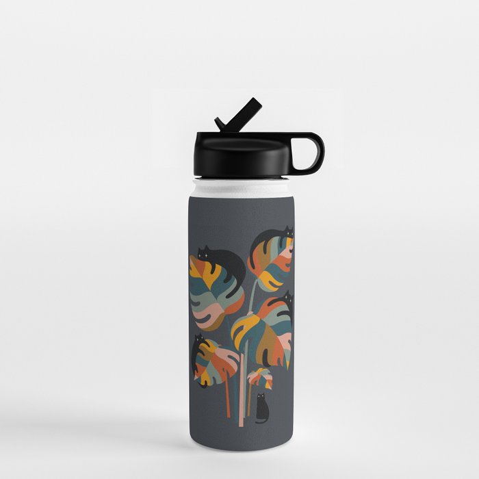 Cat and Plant 11 (Black Cats) Water Bottle Gallery Image 1