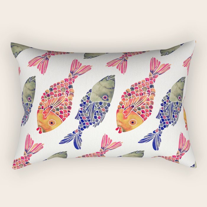 Indonesian Fish Duo - Navy & Coral Palette Rectangular Pillow Gallery Image 2