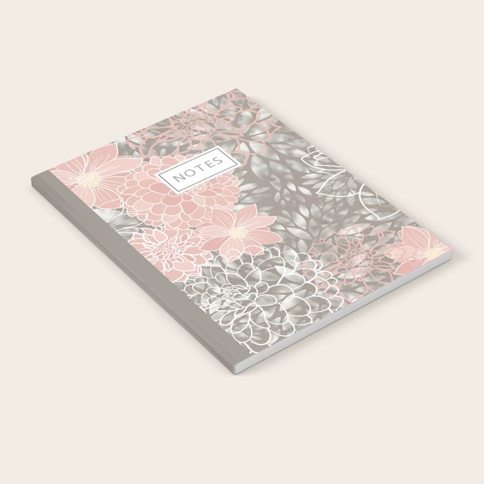 Floral Dahlias, Blush Pink, Gray, White Notebook Gallery Image 1