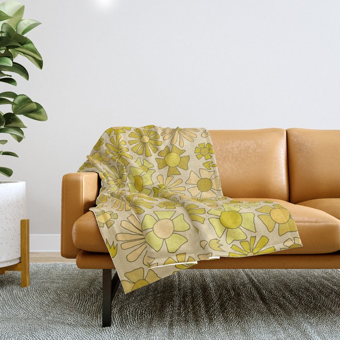 flower power // retro flower pattern by surfy birdy Throw Blanket Gallery Image 1