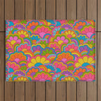 Retro Rainbow Flower Pattern Outdoor Rug Gallery Image 1
