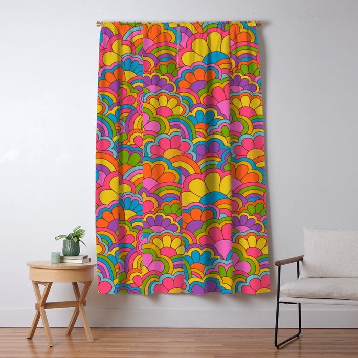 Retro Rainbow Flower Pattern Window Curtain Gallery Image 1