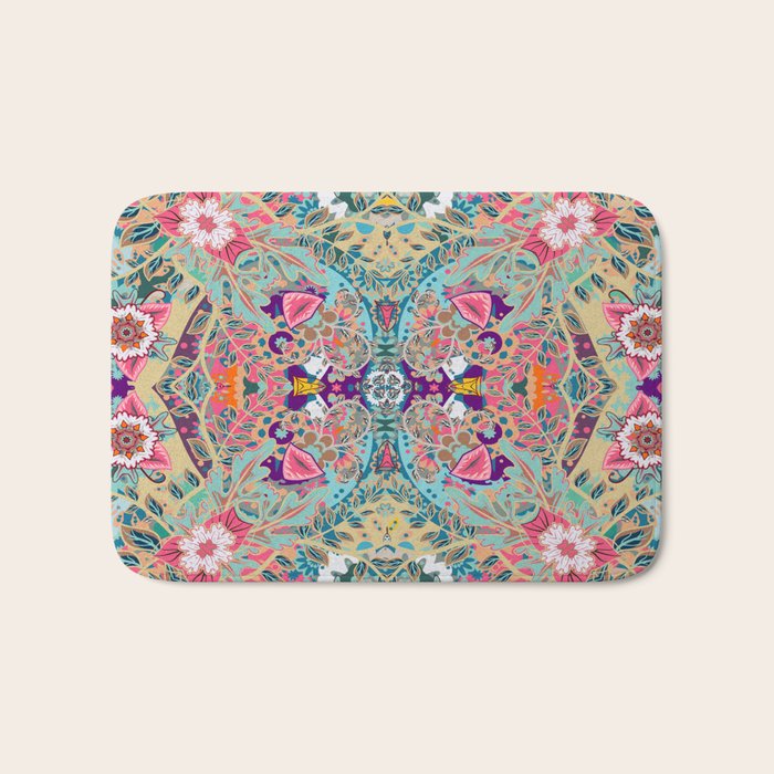 Mandala - Turquoise Boho Bath Mat Gallery Image 1