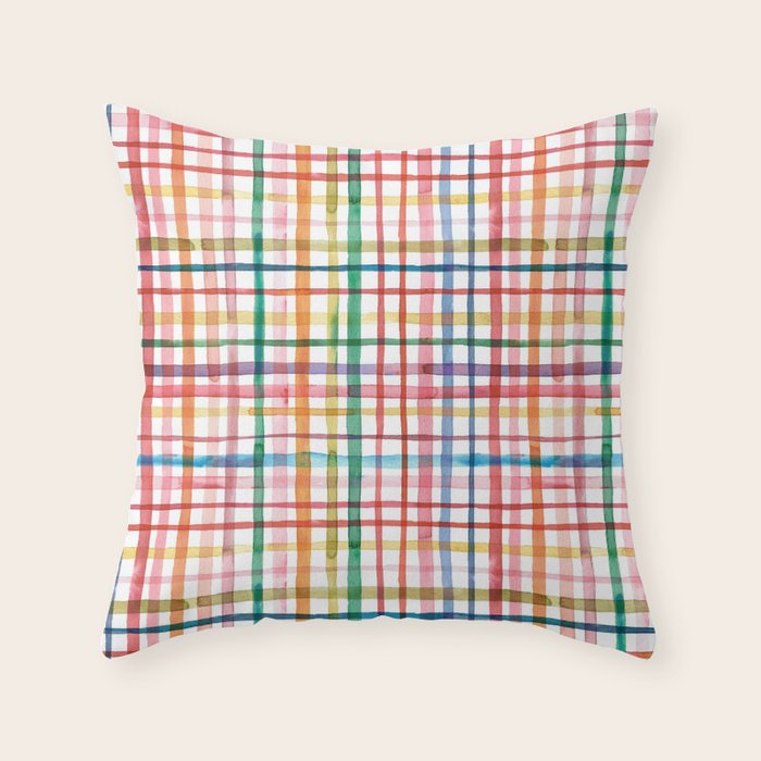  Holiday 2025 Cheerful Plaid Watercolor Gingham Throw Pillow Gallery Image 6