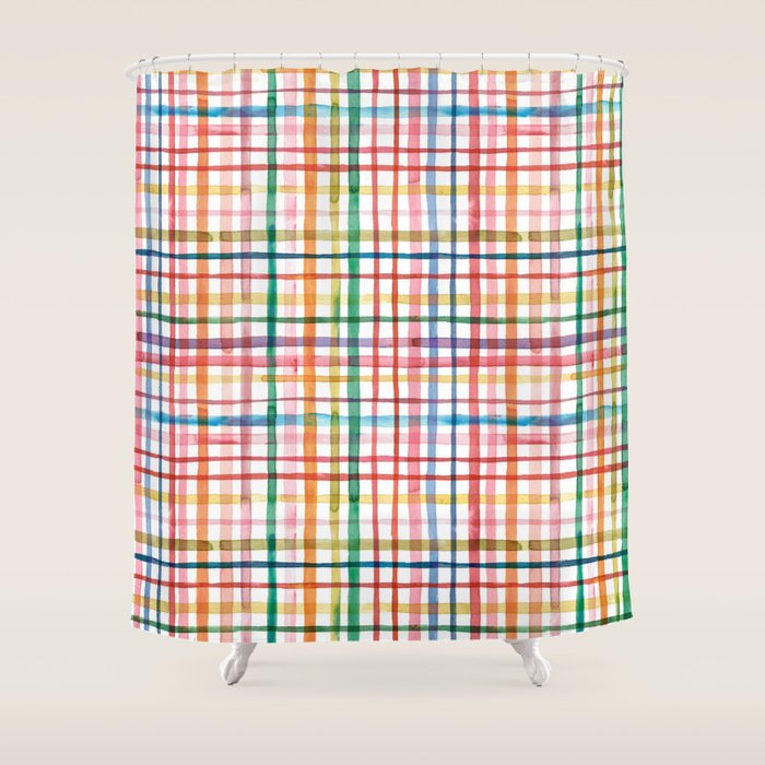  Holiday 2025 Cheerful Plaid Watercolor Gingham Shower Curtain Gallery Image 1