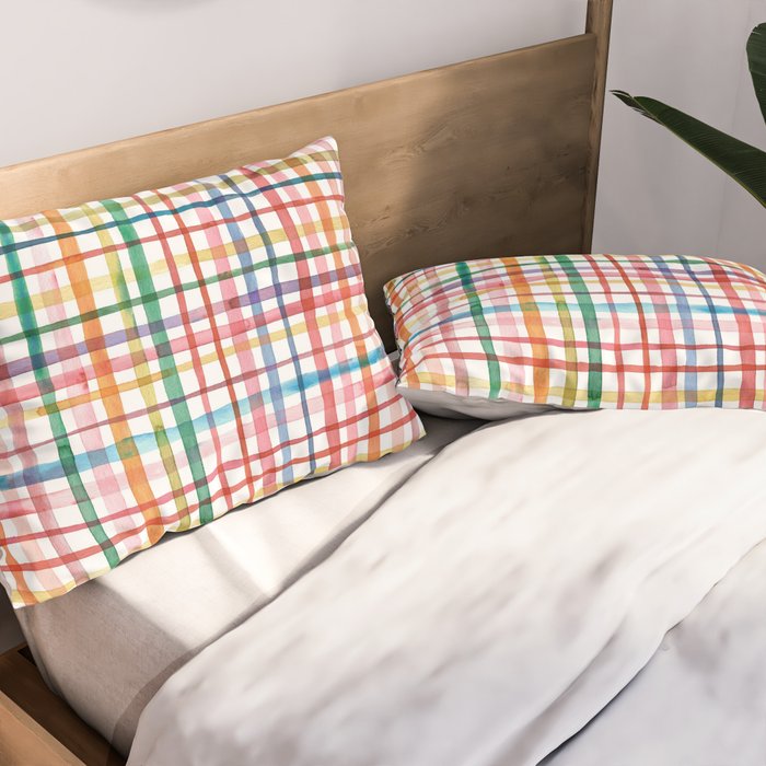  Holiday 2025 Cheerful Plaid Watercolor Gingham Pillow Sham Gallery Image 2