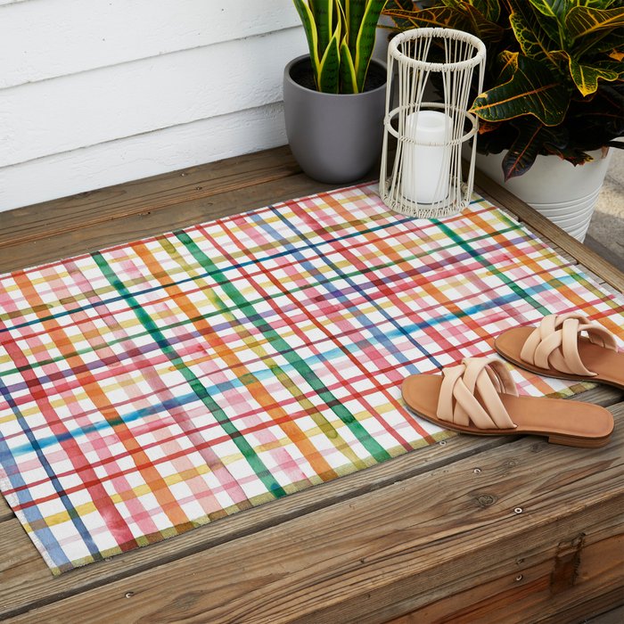  Holiday 2025 Cheerful Plaid Watercolor Gingham Outdoor Rug Gallery Image 2