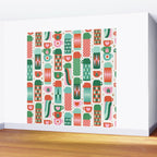 Retro Christmas Thermoses Red Pink and Green on White Wall Mural Gallery Image 2