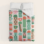 Retro Christmas Thermoses Red Pink and Green on White Duvet Cover Gallery Image 6