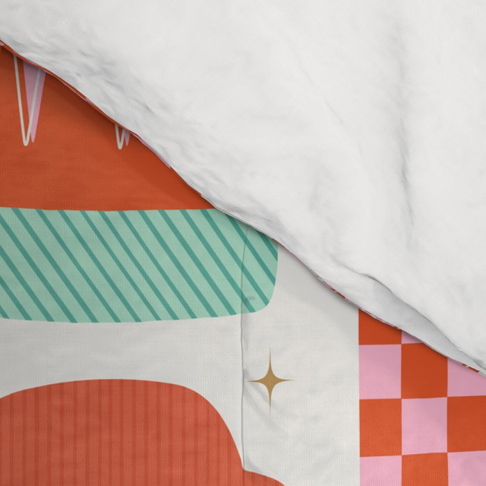 Retro Christmas Thermoses Red Pink and Green on White Comforter Gallery Image 4