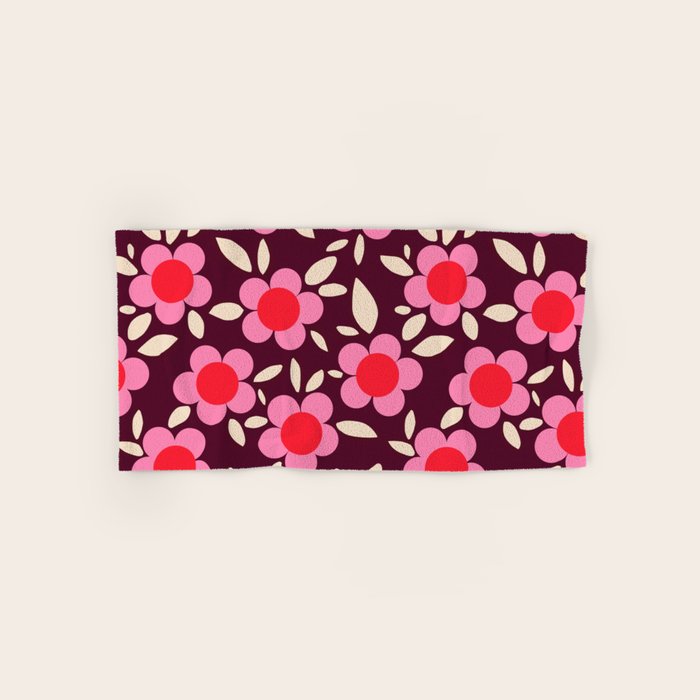Pink and Maroon Flowers Pop Bath Towel Gallery Image 1