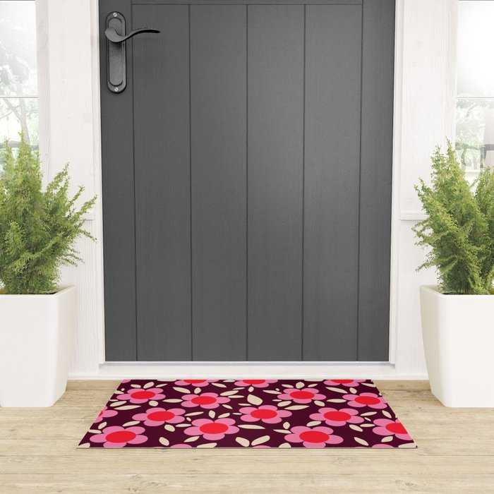 Pink and Maroon Flowers Pop Welcome Mat Gallery Image 3