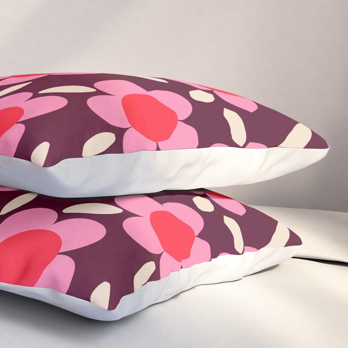 Pink and Maroon Flowers Pop Pillow Sham Gallery Image 3
