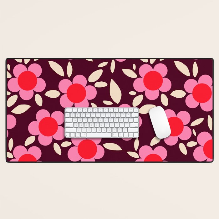 Pink and Maroon Flowers Pop Desk Mat Gallery Image 1