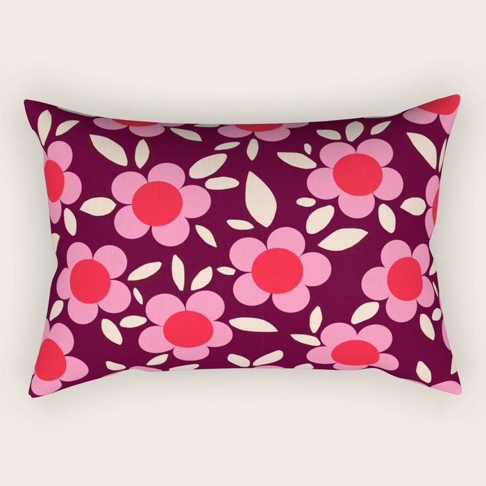 Pink and Maroon Flowers Pop Rectangular Pillow Gallery Image 1