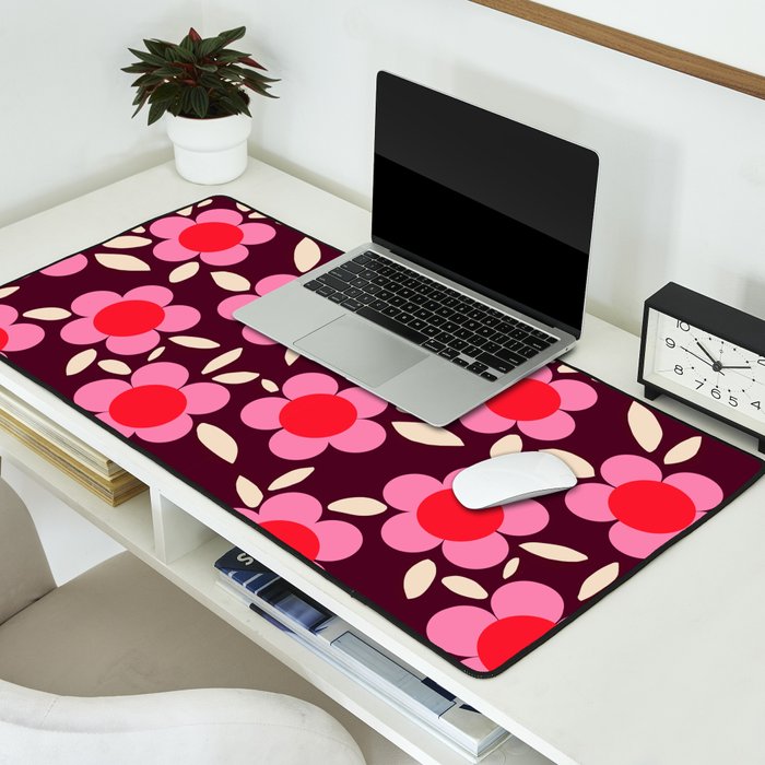 Pink and Maroon Flowers Pop Desk Mat Gallery Image 2