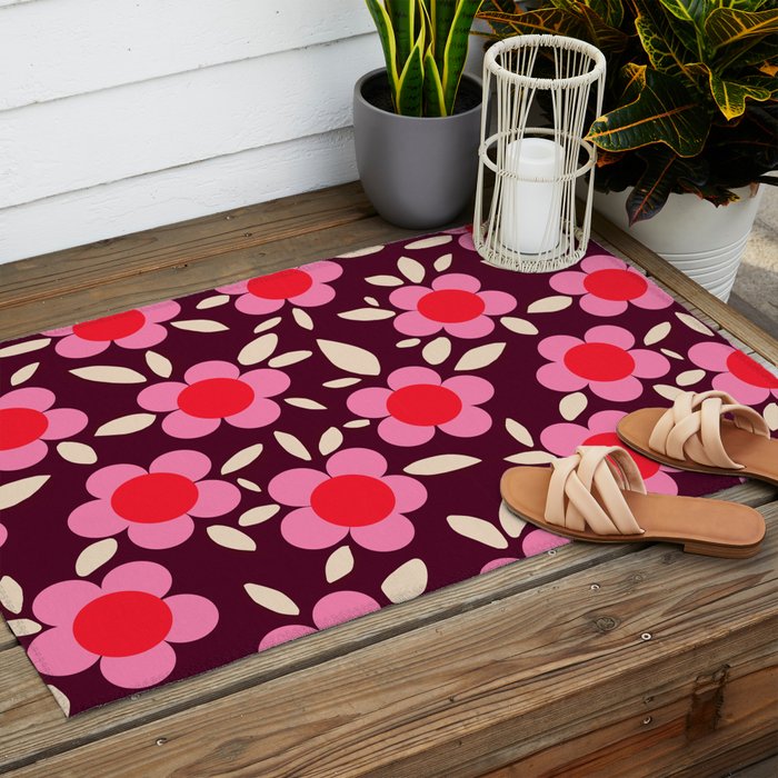 Pink and Maroon Flowers Pop Outdoor Rug Gallery Image 2