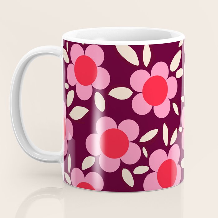 Pink and Maroon Flowers Pop Coffee Mug Gallery Image 3