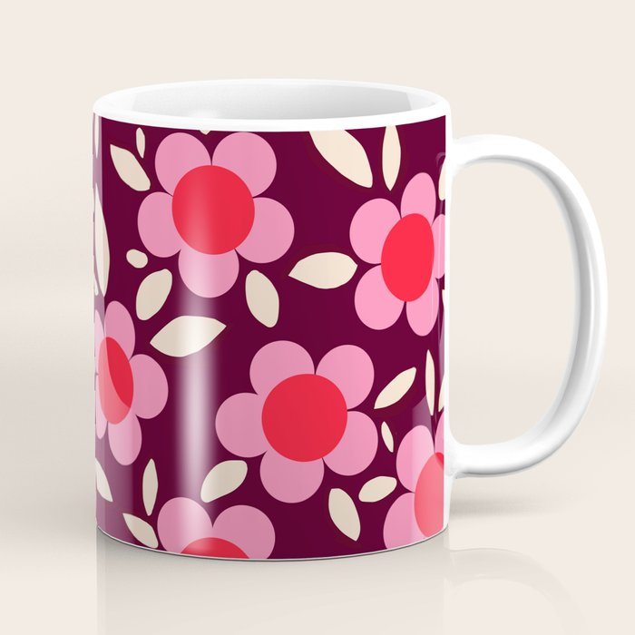 Pink and Maroon Flowers Pop Coffee Mug Gallery Image 1