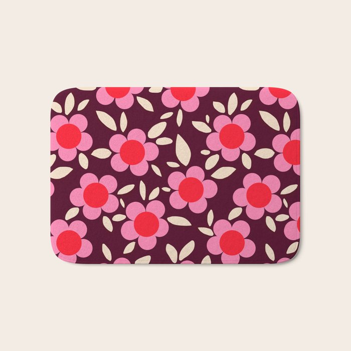 Pink and Maroon Flowers Pop Bath Mat Gallery Image 1