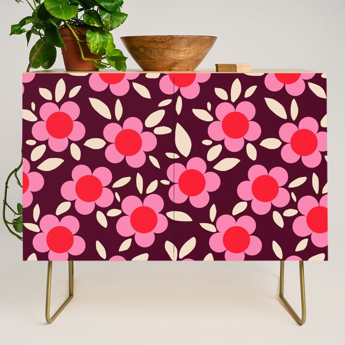 Pink and Maroon Flowers Pop Credenza Gallery Image 1