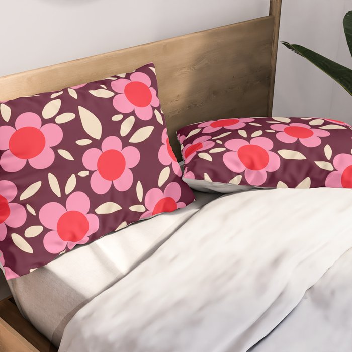 Pink and Maroon Flowers Pop Pillow Sham Gallery Image 2